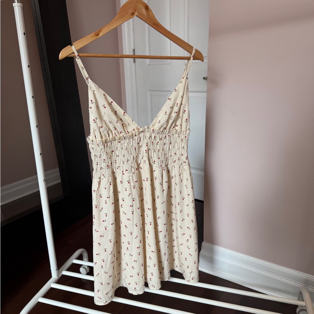 Princess Polly Cream Dress with Red Floral Design